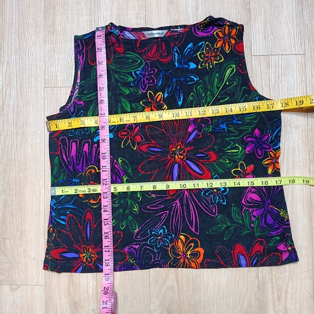 SOLD Vintage 90s Laura Ashley Vibrant Floral Contrast Sleeveless Top Sz L - Picture 4 of 4